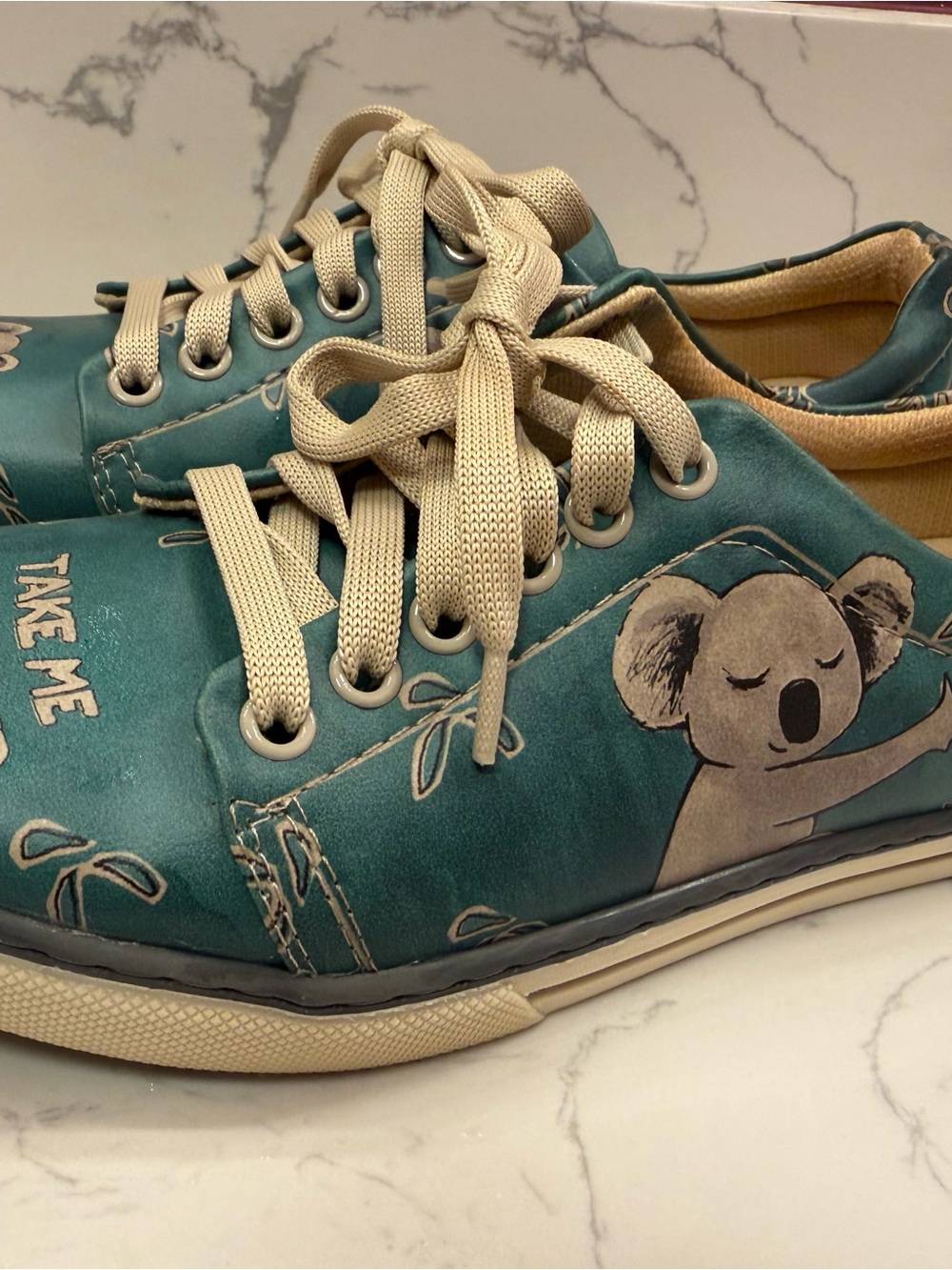 Teal Lace-Up Women's Sneakers with Koala Graphic